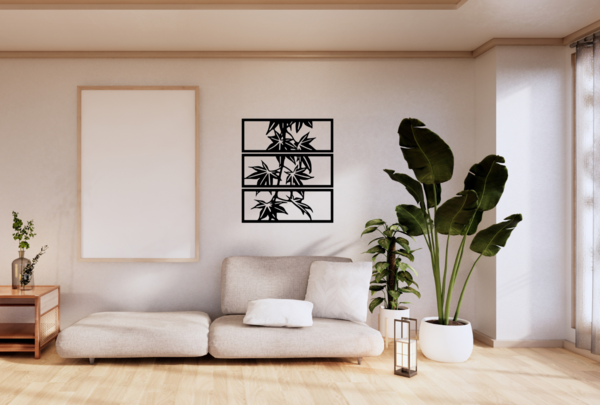Wanddecoratie - Bladeren in frame - 3 delig - MDF 6 mm