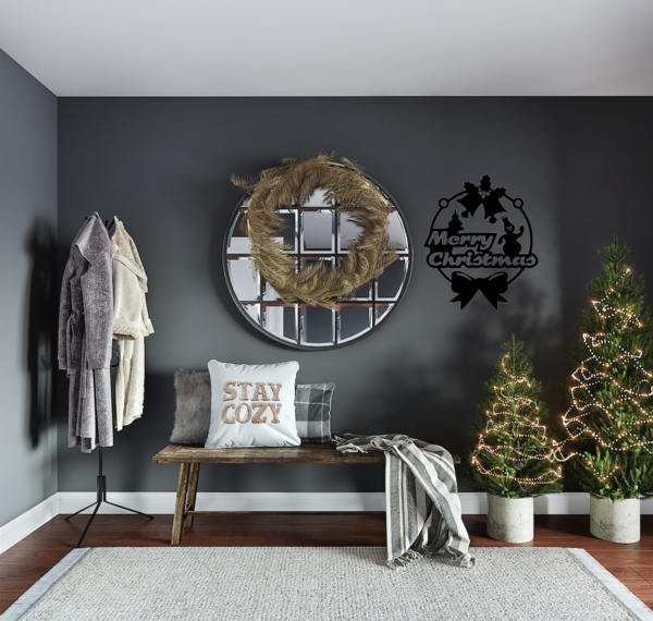 Wanddecoratie - Merry Christmas bel met strik rond - MDF 6 mm